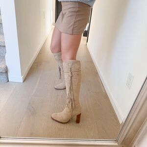 Vintage Nine West Western Boho Genuine Leather Tan Suede Knee-High Boots